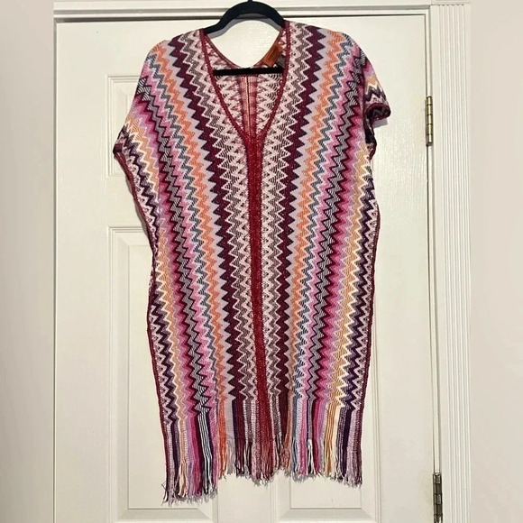 MISSONI ZigZag Fringe Poncho or Scarf Multi-Metallic ONE SIZE 2 Way wear - Picture 2 of 4